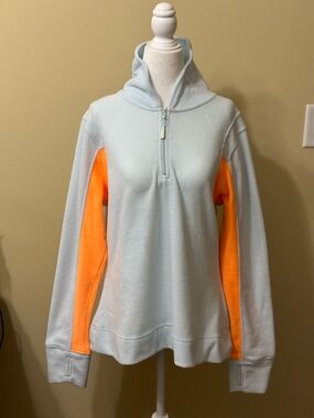 Light Blue Quarter-Zip Pullover with Neon Orange Panels